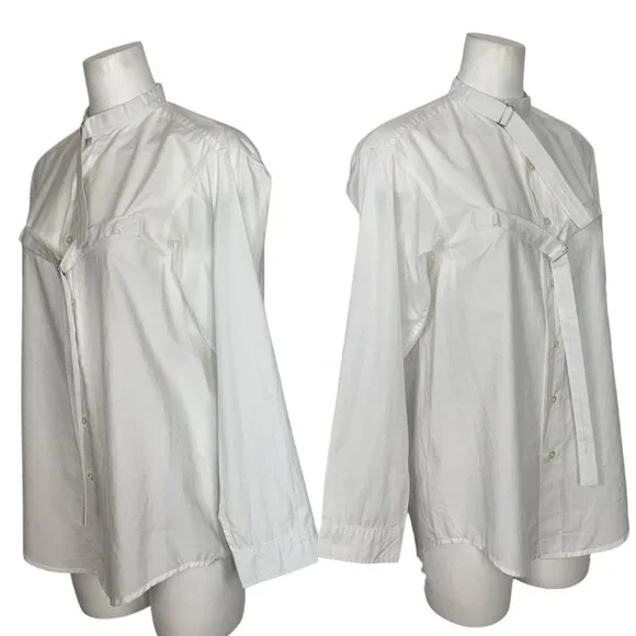 R13 Seamless Button-Up Shirt With Straps 2XS XXS White Long Sleeve Designer